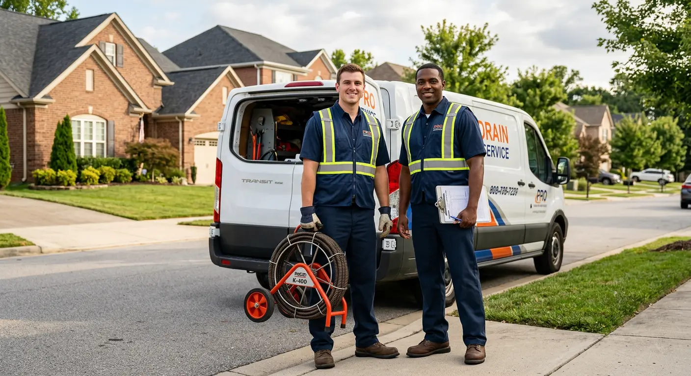 Sewer and drain service team with equipment ready for work in Bluffton