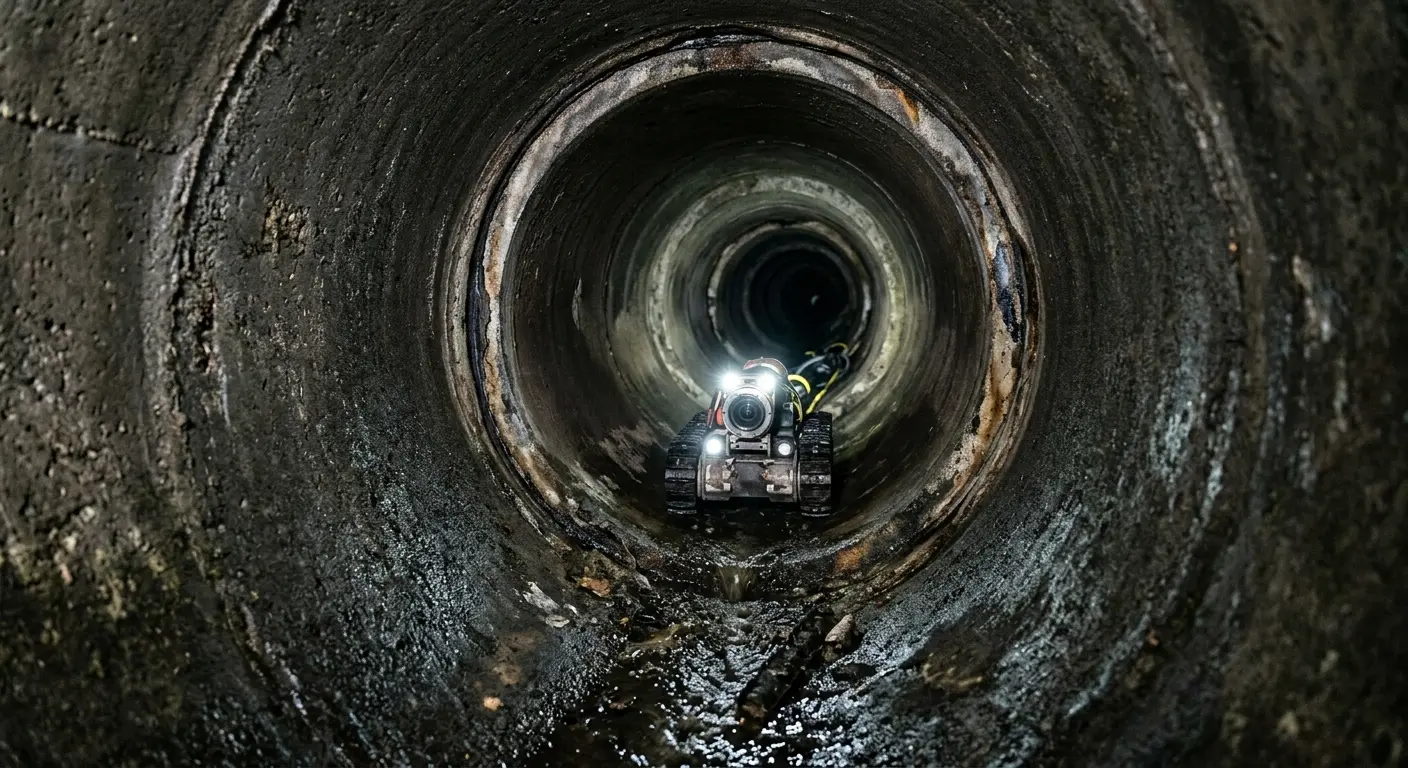Robotic sewer camera inspecting pipe interior for Sewer Line Cleaning in Bluffton